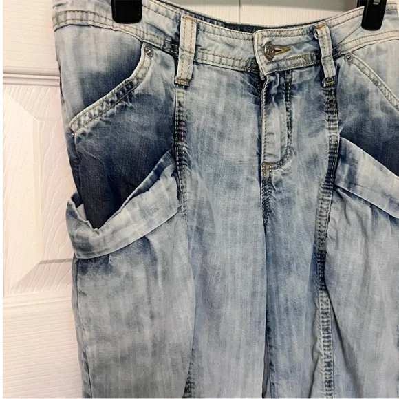 Dolce & Gabbana Vintage Half Pants Cargo Crop Jeans Chambray Acid Wash Size 27